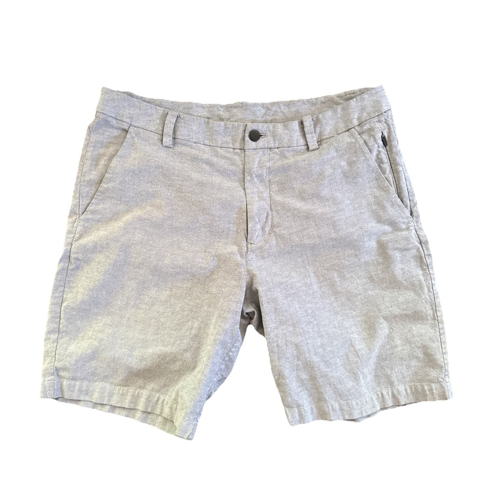 Lululemon Commission Shorts Men 33 Gray Chino Stretch Golf Zip Pocket 8.5 Inseam